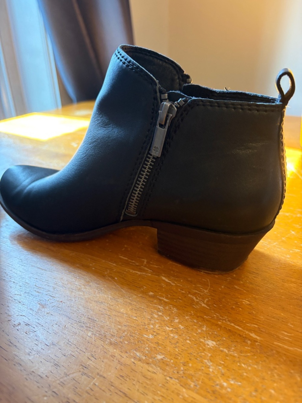 Lucky Brand Black Leather Ankle Bootie with Side Zip